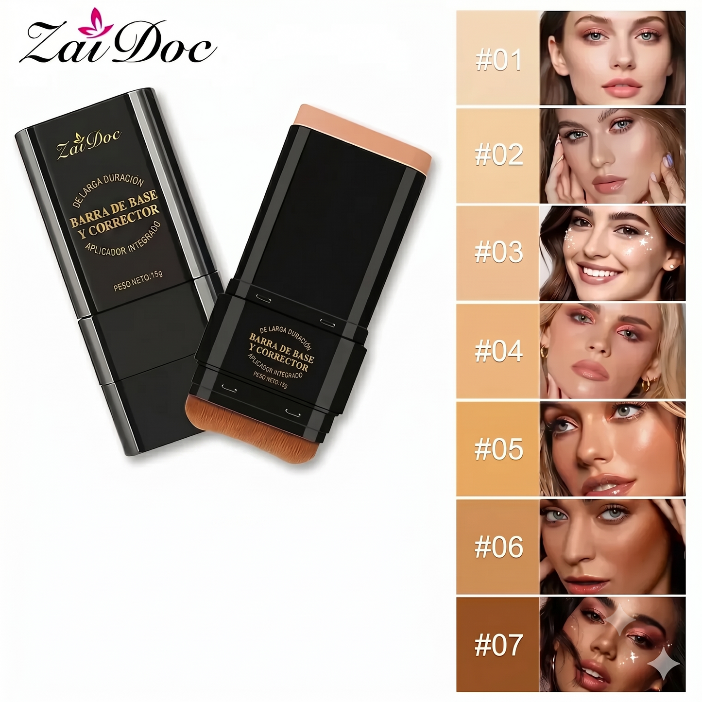 Cobertura Completa Base y Corrector Hidratante con Brocha Dual