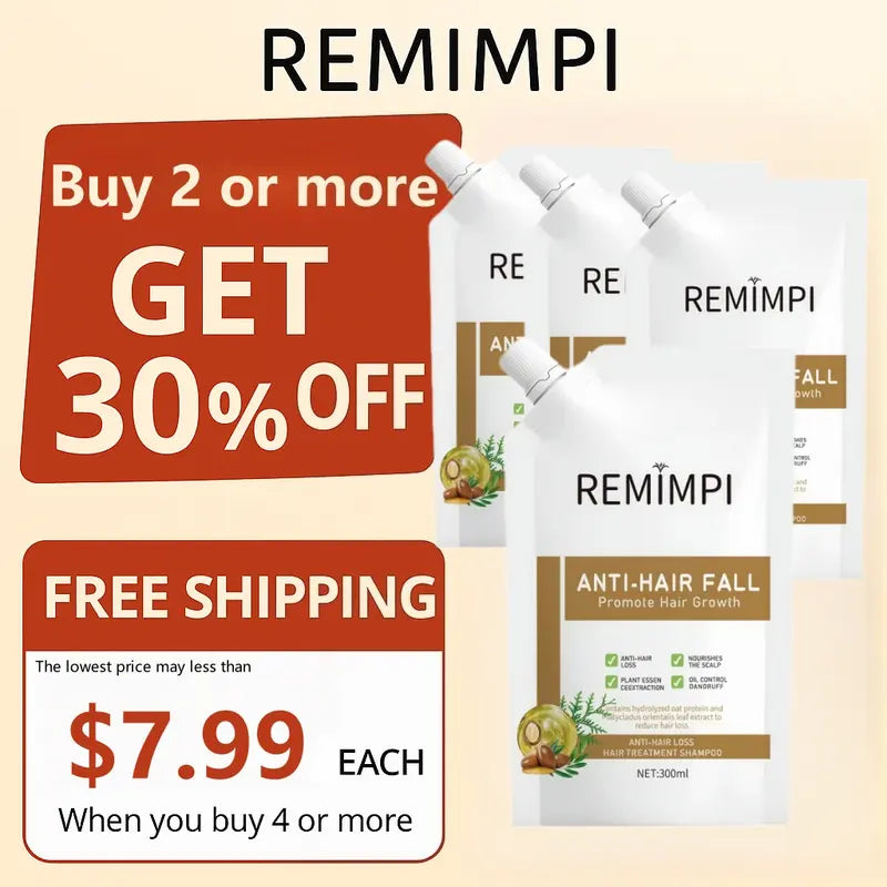 REMIMPI Champú anticaída, tratamiento para la caída del cabello, control de aceite, anticaspa, cuidado capilar, ginseng, jengibre, ayuda al crecimiento del cabello, jojoba, avena, repara, reduce la caída del cabello