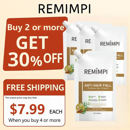 REMIMPI Champú anticaída, tratamiento para la caída del cabello, control de aceite, anticaspa, cuidado capilar, ginseng, jengibre, ayuda al crecimiento del cabello, jojoba, avena, repara, reduce la caída del cabello