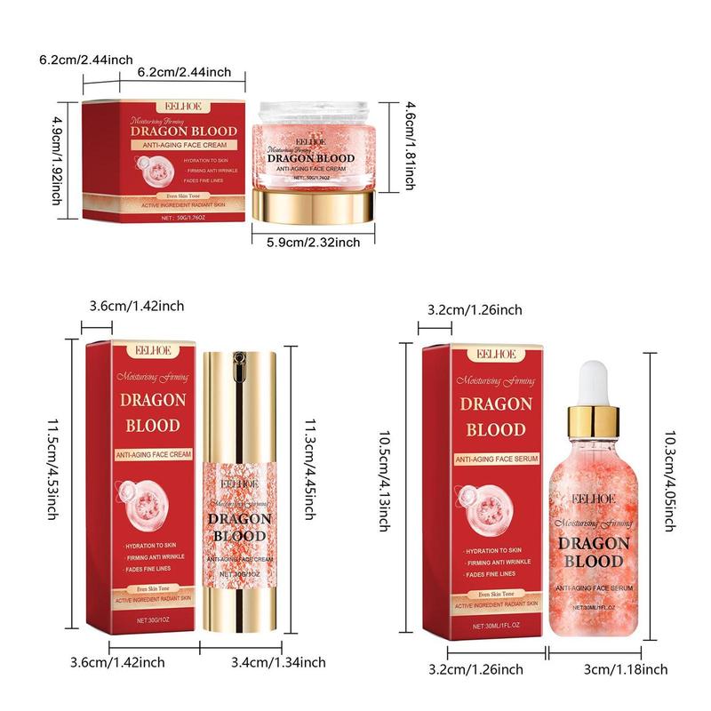 Set de cuidado facial con extracto de sangre de dragón (3 productos), que incluye crema hidratante facial, sérum facial y crema reafirmante. Kit de cuidado de la piel hidratante para mujeres.