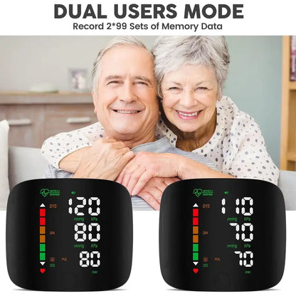 Tensiometru cu ecran LED pentru încheietura mâinii, manșetă cu ecran tactil pentru tensiune arterială la încheietura mâinii, 99x2, memorie de citire, monitor BP pentru încheietura mâinii cu husă de transport (negru), portabilitate