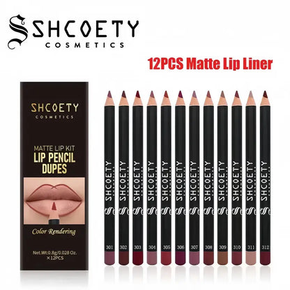 Larga Duración Lápiz Delineador de Labios Mate Set de 12 Piezas