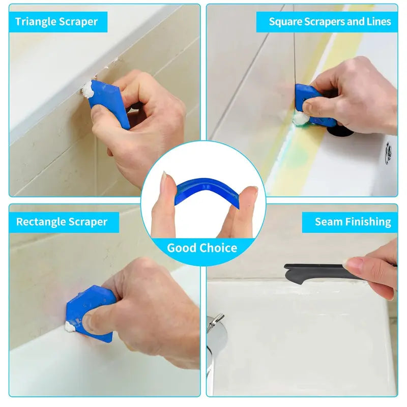 11 herramientas de silicona para calafateo, 3 en 1, para quitar lechada (cabezal de acero inoxidable) y raspador para lechada, para cocina, baño y ventanas.