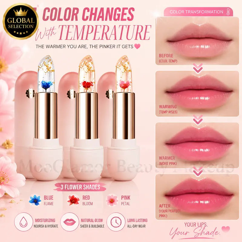 Paquete de 3 - Labial Hidratante Cambia Color Transparente Resistente Agua