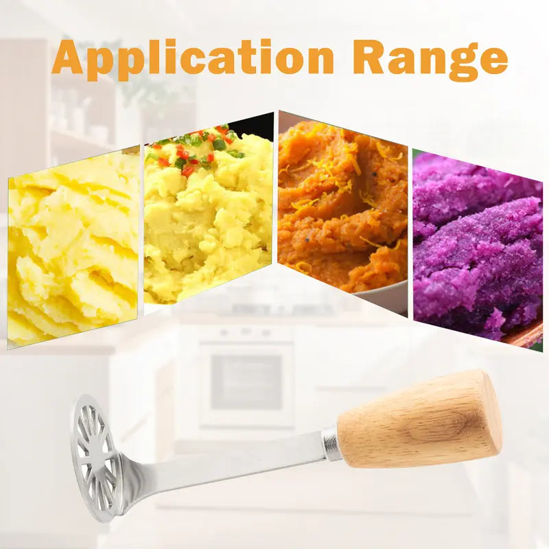 Juego de 2 mini machacadores de alto rendimiento para papas, aguacates y frijoles, mango de madera de acero inoxidable.