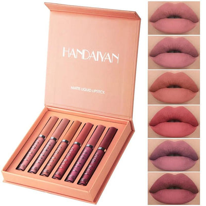 Set Profesional de 6 Labiales Mate – Textura Terciopelo de Alta Pigmentación y Larga Duración