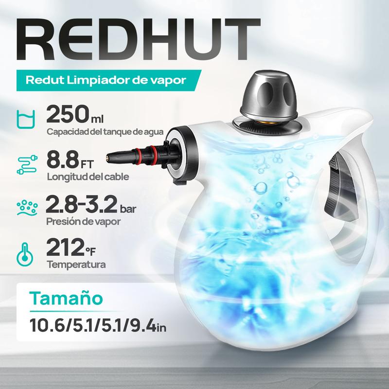 REDHUT Limpiador a Vapor Portátil 12 Accesorios, Alta Presión y Ecológico, Desodorización y Desinfección en Hogar, Cocina y Baño